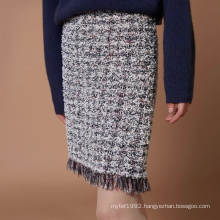 Fancy yarn women sweater dress knit fringes tweed skirt